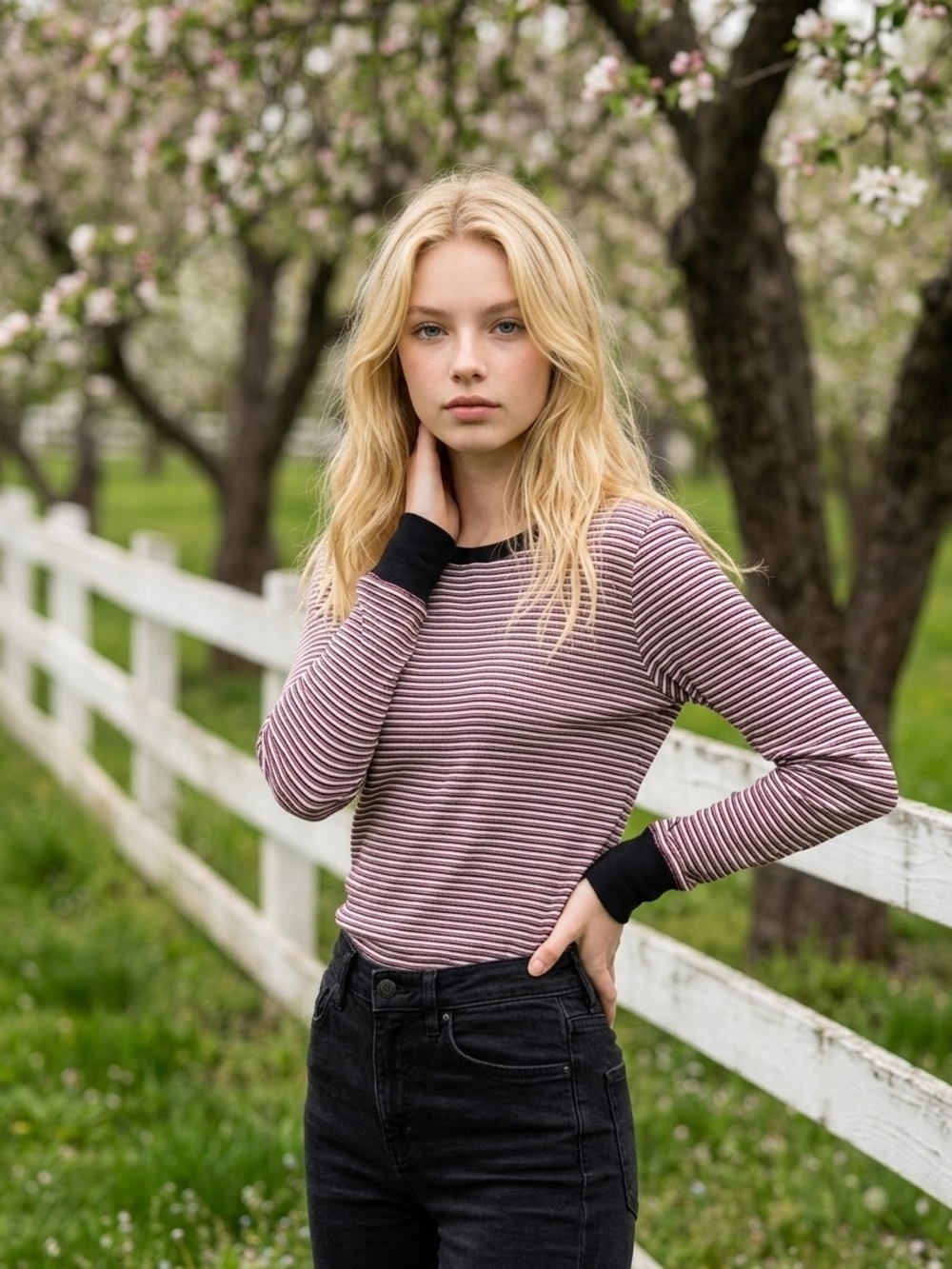 NWT POPSUGAR Ribbed Long-Sleeve Top in Red and Black Stripe Sz L